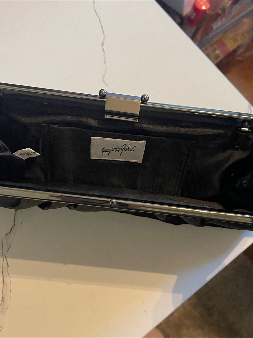 Jacqueline Ferrar Black Satin Pleated Frame Clutch - Picture 5 of 5
